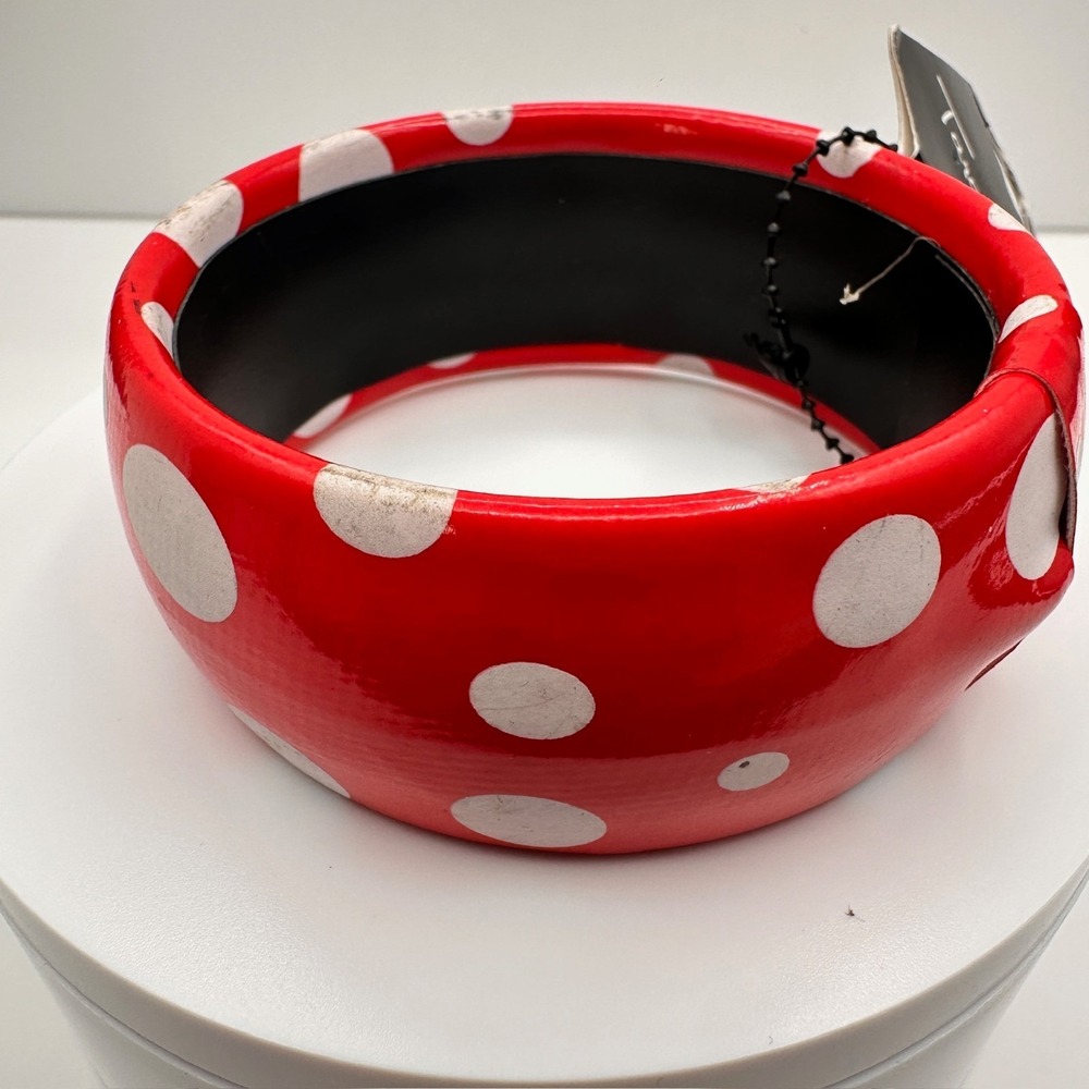 Vintage 90s Taramanda White Polka Dot Red Bangle Bracelet Retro Bold Fashion